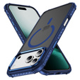 Carcasă Matt pentru iPhone 17 Pro Max, blindată, pentru MagSafe, fumurie cu margini albastre