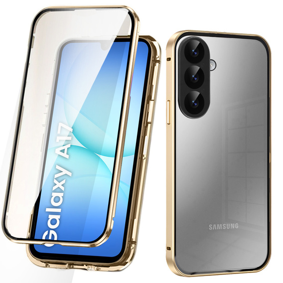 Carcasă pentru Samsung Galaxy A17 5G, Magnetic Dual Glass, transparentă cu laturi aurii