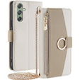 Carcasă flip pentru Samsung Galaxy M34 5G, Wallet Zipper Pocket, cu oglindă, alb