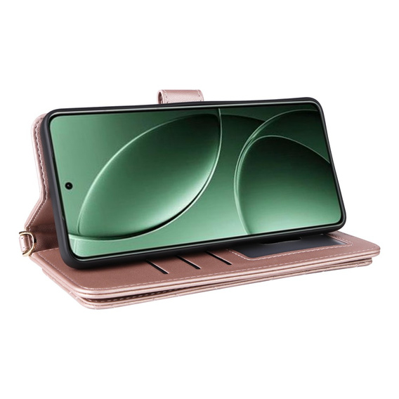 Carcasă cu clapetă pentru Xiaomi Poco F7 Ultra, Crossbody Leather Wallet, roz
