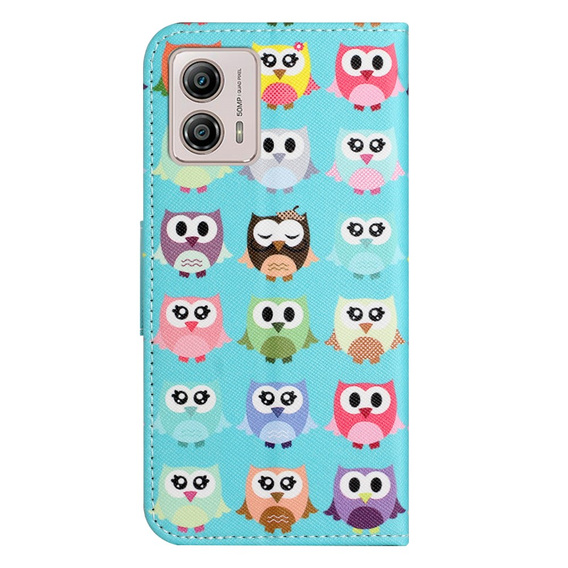 Cu clapetă pentru Motorola Moto G73 5G, Wallet, owls, albastru