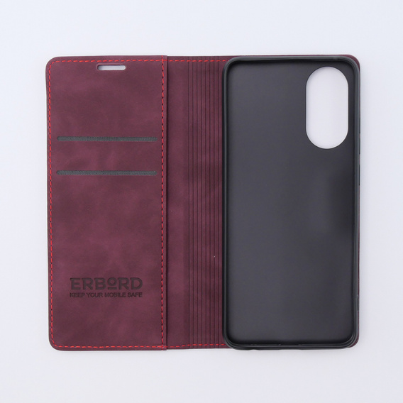Husă pentru Oppo A78 4G, ERBORD Vintage, portofel cu clapetă, roșu