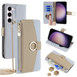 Carcasă flip pentru Samsung Galaxy S23, Wallet Zipper Pocket, cu oglindă, albastru