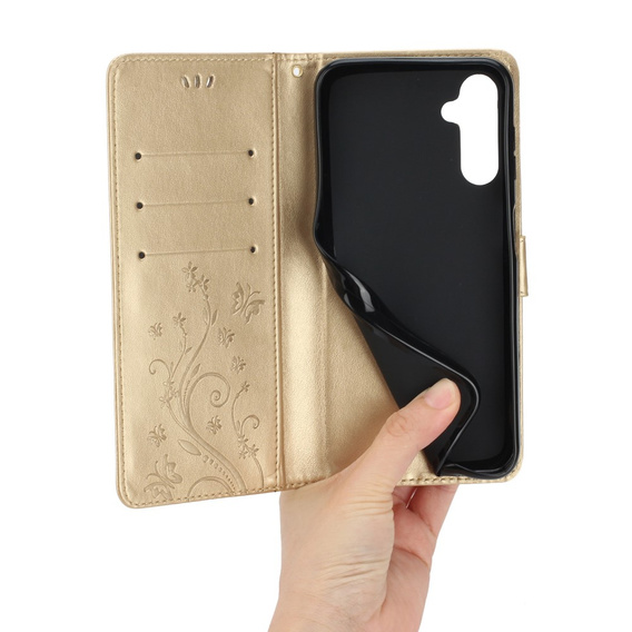 Cu clapetă pentru Samsung Galaxy S23 FE, Butterfly, de aur