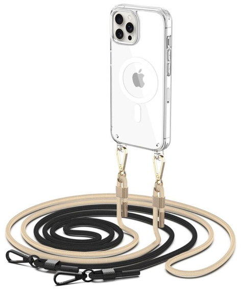Husă cu lănțișor pentru iPhone 16 Pro, ERBORD MagSafe, transparentă + sticlă pentru ecran