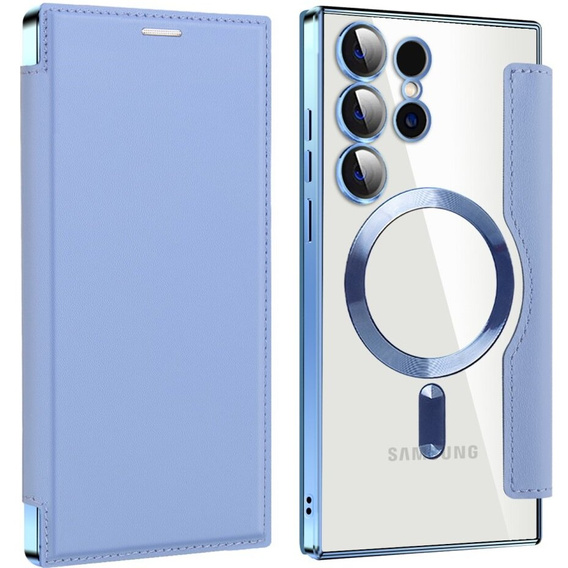 Cu clapetă pentru Samsung Galaxy S24 Ultra, RFID Wallet MagSafe CamShield, albastru