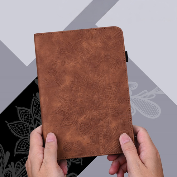 Husă cu clapetă pentru Lenovo Tab M9, flower, maro