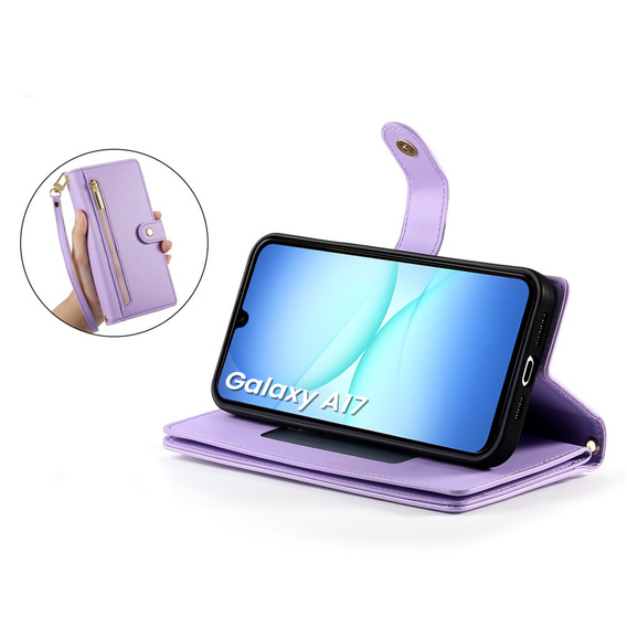 Wallet Zipper Pocket flip caz pentru Samsung Galaxy A17 5G, Wallet Zipper Pocket, violet