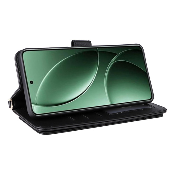 Carcasă cu clapetă pentru Xiaomi Poco F7 Pro / F7 Ultra, Crossbody Leather Wallet, negru