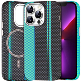 Carcasa pentru iPhone 13 Pro Max, Carbon Fiber MagSafe, negru / albastru