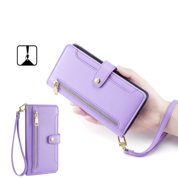 Cu clapetă pentru iPhone 14, Wallet Zipper Pocket, violet