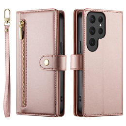 Cu clapetă pentru Samsung Galaxy S25 Ultra, Wallet Zipper Pocket, roz