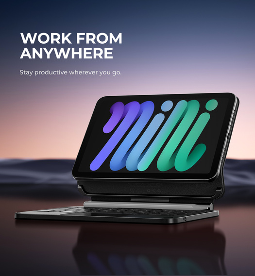 Husă cu tastatură pentru iPad mini 8,3" 2021 (generația a 6-a) / iPad mini 8,3" 2024 (generația a 7-a), tastatură magnetică Dexnor cu touchpad, negru