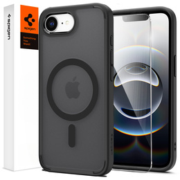 Carcasă MagSafe Spigen pentru iPhone 16E, Ultra Hybrid, transparent / negru + 9H Tempered Glass