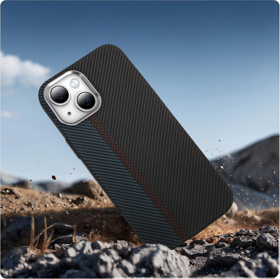 Carcasa pentru iPhone 15, Carbon Fiber MagSafe, negru / albastru