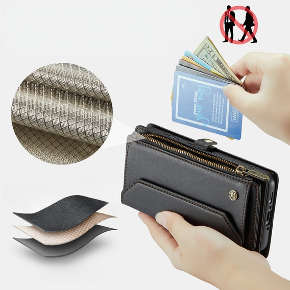 Husă CASEME pentru Samsung Galaxy A56 5G, RFID Leather Wallet, cu curea de umăr, negru