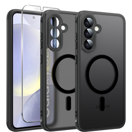 Husă pentru Samsung Galaxy S24, pentru MagSafe, ERBORD Matt Case, negru + sticlă pentru ecran