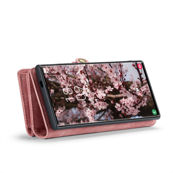 Husă CASEME pentru Samsung Galaxy S25 Ultra, Retro Leather Wallet, cu curea de umăr, roșu