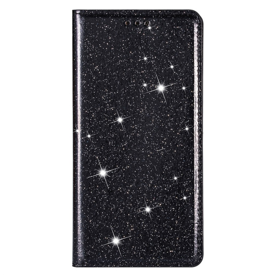 Carcasa flip pentru iPhone 16E, Card Slot Glittery, negru