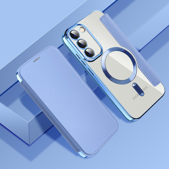 Cu clapetă pentru Samsung Galaxy S23, Wallet, MagSafe, albastru