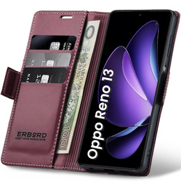 Husă pentru Oppo Reno 13, ERBORD Glossy Litchi, portofel cu clapetă, roșu