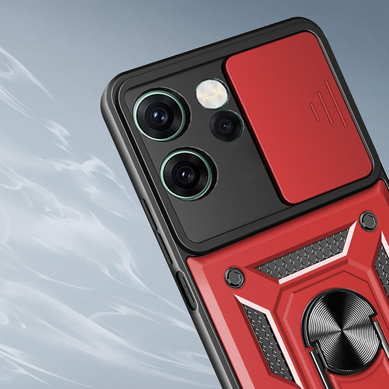 Husă blindată pentru Oppo Reno 14F, cu protecție pentru cameră, cu suport, roșu