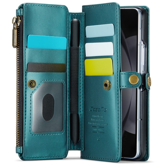 Husă CASEME pentru Samsung Galaxy Z Fold6 5G, RFID Leather Wallet, cu curea de umăr, verde