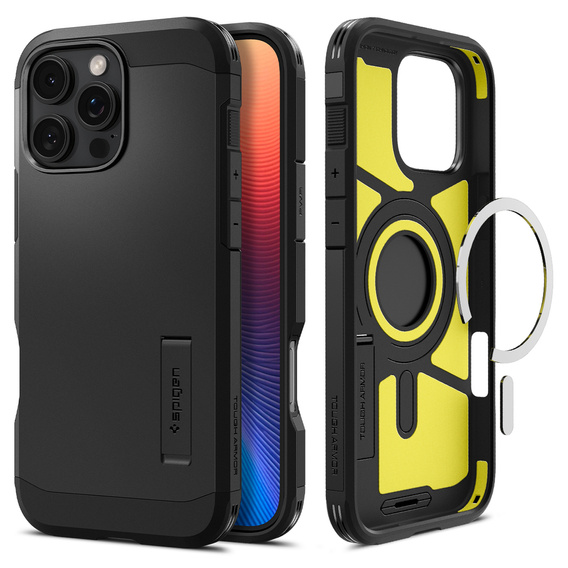 Carcasa Spigen pentru iPhone 16 Pro, Tough Armor Mag MagSafe, negru + 9H Tempered Glass