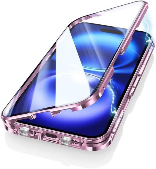 Carcasa Magnetic Dual Glass MagSafe pentru iPhone 16, roz rose gold