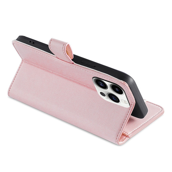 Cu clapetă pentru iPhone 14 Pro Max, Wallet Zipper Pocket, roz