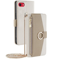 Carcasă flip pentru iPhone 7 / 8 / SE (2020) / SE (2022), Wallet Zipper Pocket, cu oglindă, alb