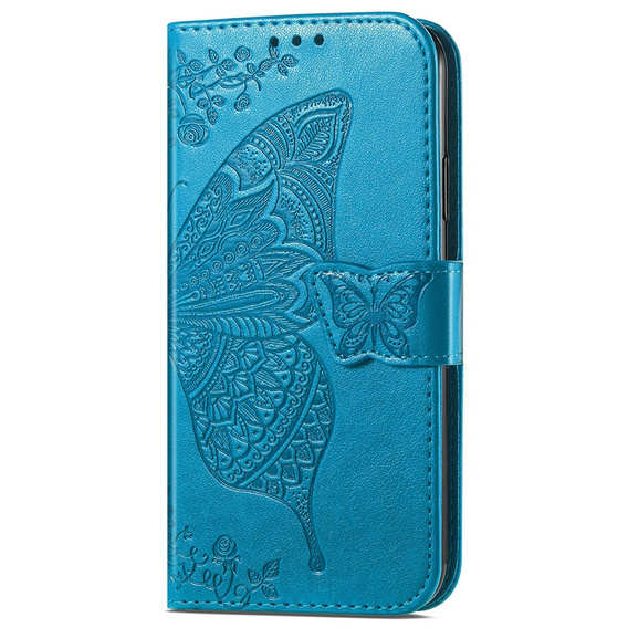 Cu clapetă pentru Motorola Moto E13, Butterfly, albastru