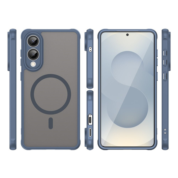 Husă pentru Samsung Galaxy S25 Edge, Kickstand Matt Case, pentru MagSafe, albastru + Sticlă ecran