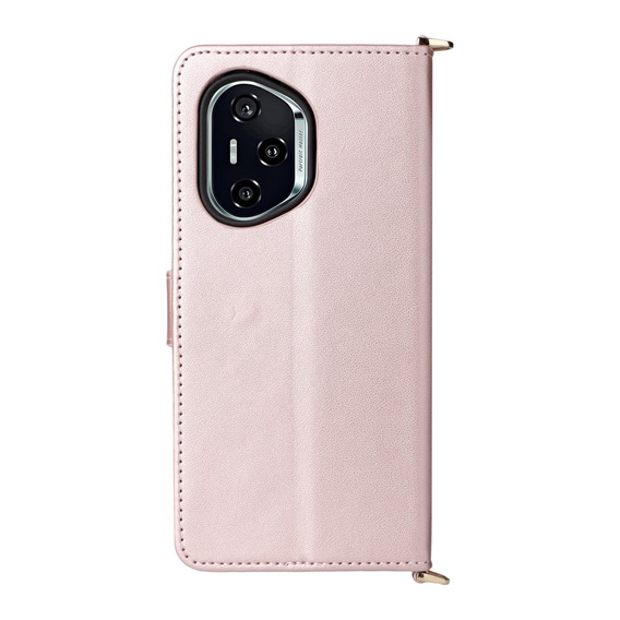 Carcasă cu clapetă pentru Honor 400 5G, Crossbody Leather Wallet, roz