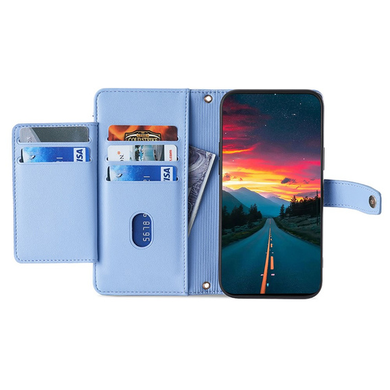 Cu clapetă pentru Oppo Reno 11F 5G, Wallet Zipper Pocket, albastru