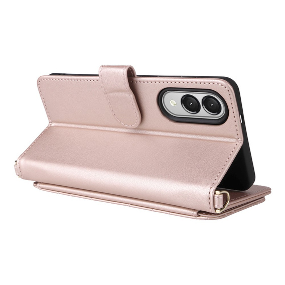 Carcasă cu clapetă pentru Samsung Galaxy S25 Edge, Crossbody Leather Wallet, roz