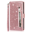 Cu clapetă pentru Samsung Galaxy A36 5G, Wallet Zipper Pocket Glittery, roz rose gold