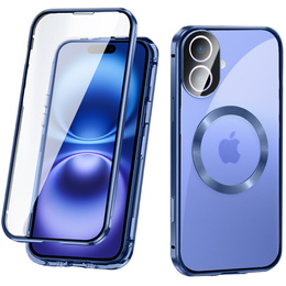 Carcasa Magnetic Dual Glass MagSafe pentru iPhone 16, albastru