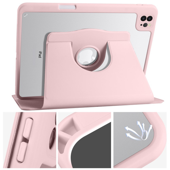 Husă pentru iPad Pro 11" 2022/2021/2020 (4/3/2 gen.), cu spațiu pentru stylus, rotativ la 360 °, roz