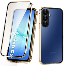 Carcasă pentru Samsung Galaxy A17 5G, Magnetic Dual Glass, transparentă cu laturi aurii
