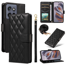 Husă cu clapetă pentru Motorola Edge 50 Neo / Motorola ThinkPhone 25, Rhombus Crossbody Leather, negru