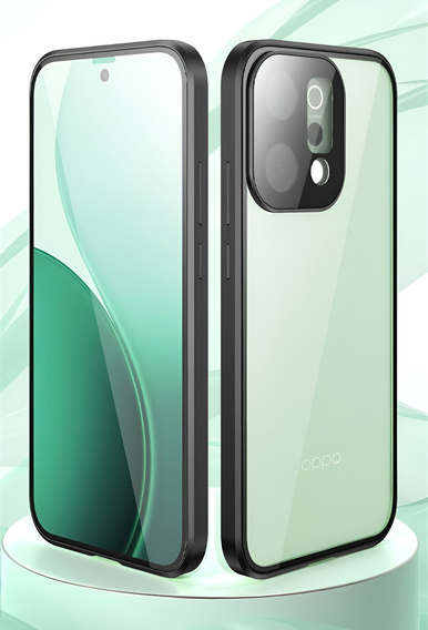 Carcasă pentru Oppo Reno 14, sticlă magnetică dublă, transparentă cu laturi negre