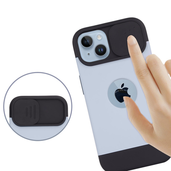 Husă ERBORD MagSafe Cam Slider, albastră + sticlă pentru ecran pentru iPhone 13 / iPhone 14
