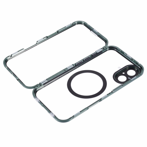 Carcasa Magnetic Dual Glass MagSafe pentru iPhone 16, verde