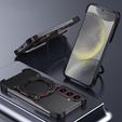 Carcasă pentru Samsung Galaxy S25, Kickstand Bumper, cu capac pentru obiectiv, pentru MagSafe, negru / argintiu