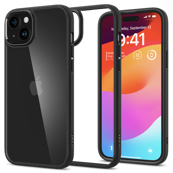 Carcasa Spigen pentru iPhone 15, Ultra Hybrid, negru + sticlă temperată 9H