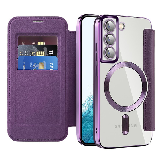 Cu clapetă pentru Samsung Galaxy S22 5G, RFID Wallet MagSafe CamShield, violet