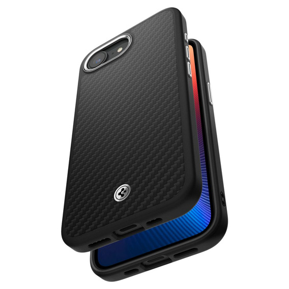 Carcasa Spigen pentru iPhone 16E, Enzo Aramid MagSafe, negru carbon + 9H Tempered Glass