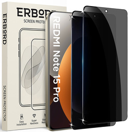 Sticlă temperată ERBORD Anti-Spy pentru protecția vieții private (2 bucăți) pentru Xiaomi Redmi Note 15 Pro 4G