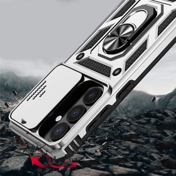 Carcasă blindată cu suport și capac pentru lentilă pentru Samsung Galaxy S26, argintiu